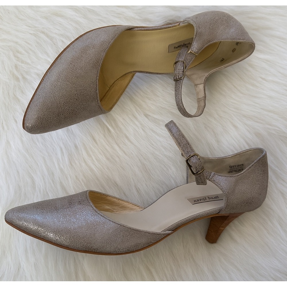 Paul Green sz 9.5 Womens D'Orsay Metallic Pointed Distressed Kitten Heel Pumps